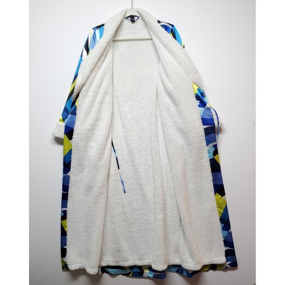 RARE Vtg Victoria's Secret Satin Robe XS Funky Geometric Dopamine Fleece Lined - Picture 3 of 16